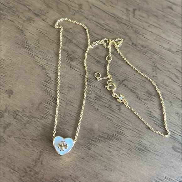 Tory Burch White Enamel Logo Heart Necklace - Picture 4 of 8